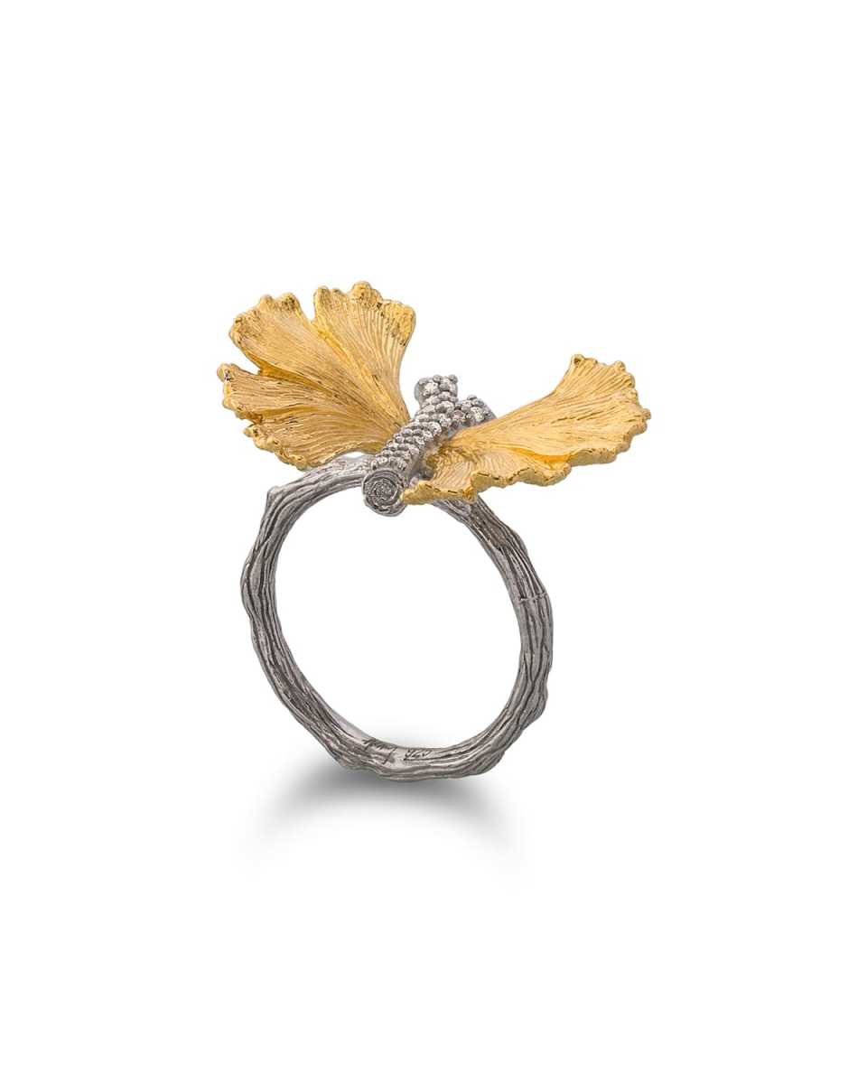 Ginkgo Butterfly Ring with Diamonds, Size 7